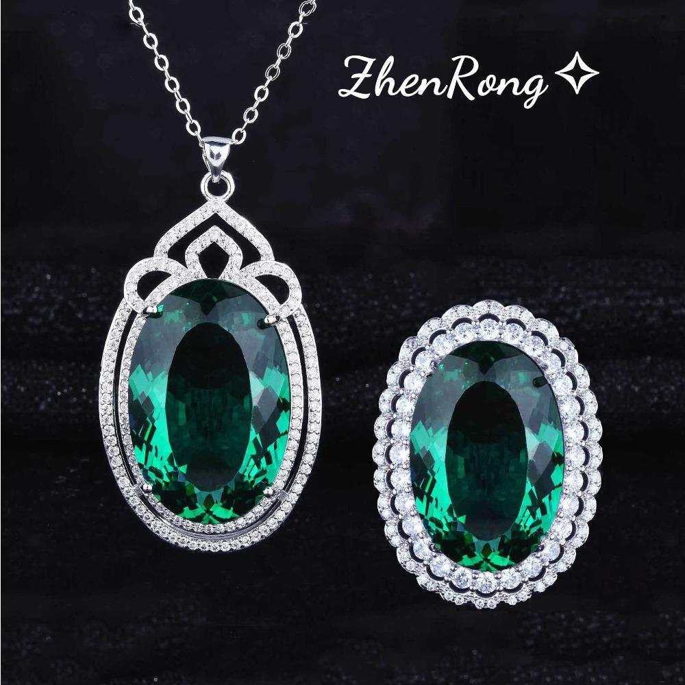 Women Jewelry Set Luxury Emerald Pendant Imitation Ruby Diana Ring Colorful Gemstone Suite