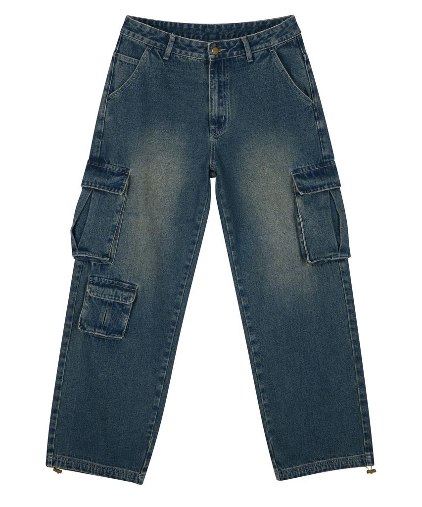 AOTT Multi-Pocket Cargo Denim Pants Vintage Blue