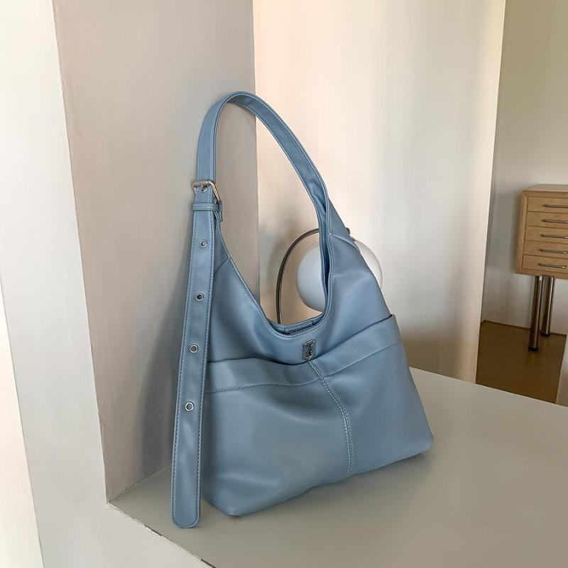 

College style soft leather tote bag casual simple versatile shoulder bag women s large-capacity work commuter bag синий