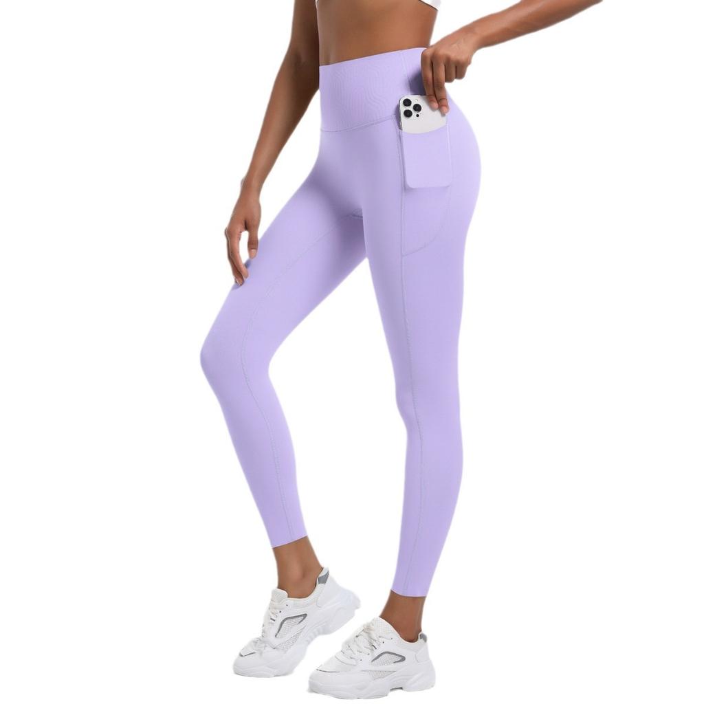 High-intensity Tight Yoga Pants Non-marking High-waisted Tummy-tucking Sports Pants High Elastic Side Pockets Quick-drying Fitness Pants