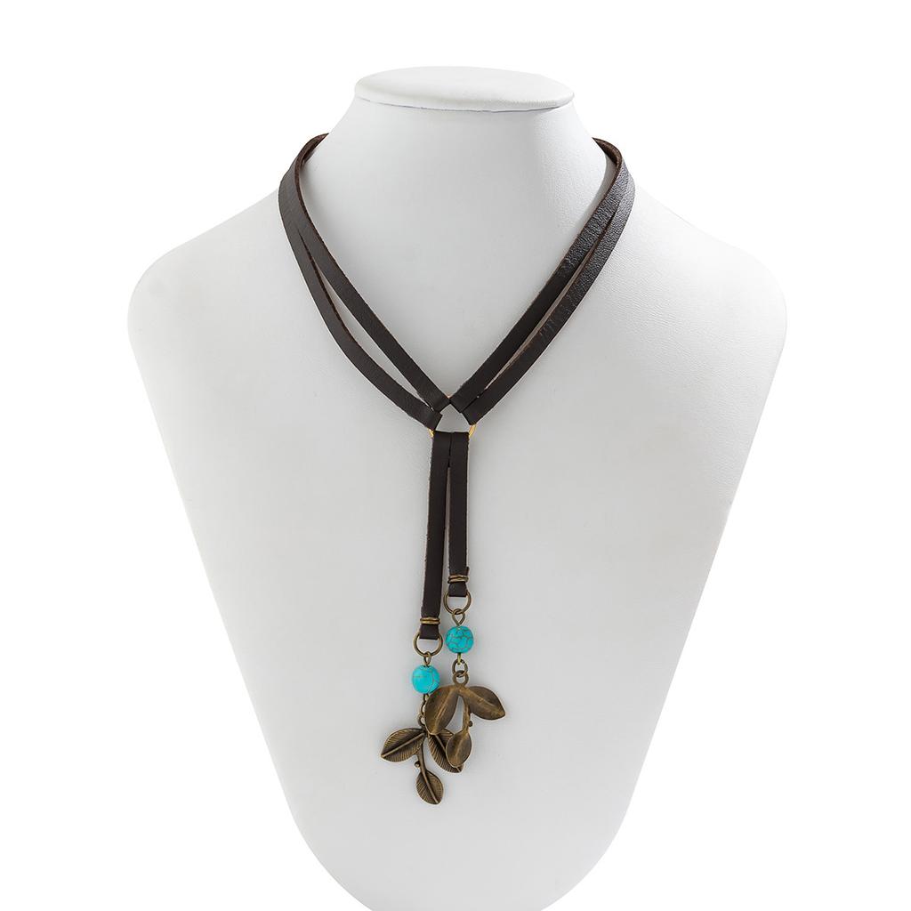 Ethnic Wind Turquoise Double Layer Korean Velvet Collarbone Chain Choker Sweet Cool Simple Necklace Female Jewellery