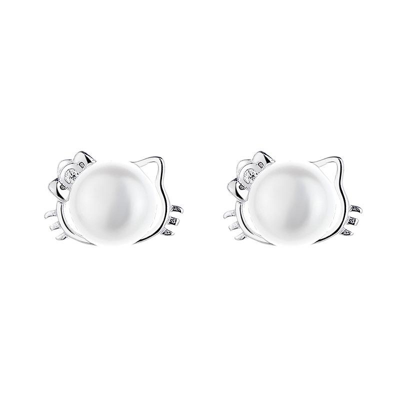 Stud Earrings Cute Cat Small Exquisite Earrings Temperament Light Luxury Tremella Decoration Women