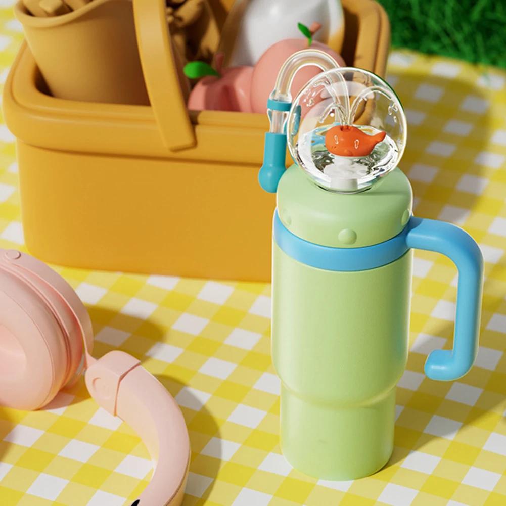 710ML Stainless Steel Whale Fountain Tumbler with Handle with Straw Drinking Cup Leak Proof Vacuum Cup for Baby Teens and Adults