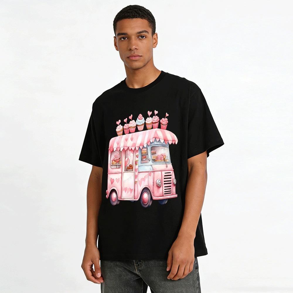 Love Cupcake Food Truck Print Sweet Casual Top Pure Cotton T-shirt