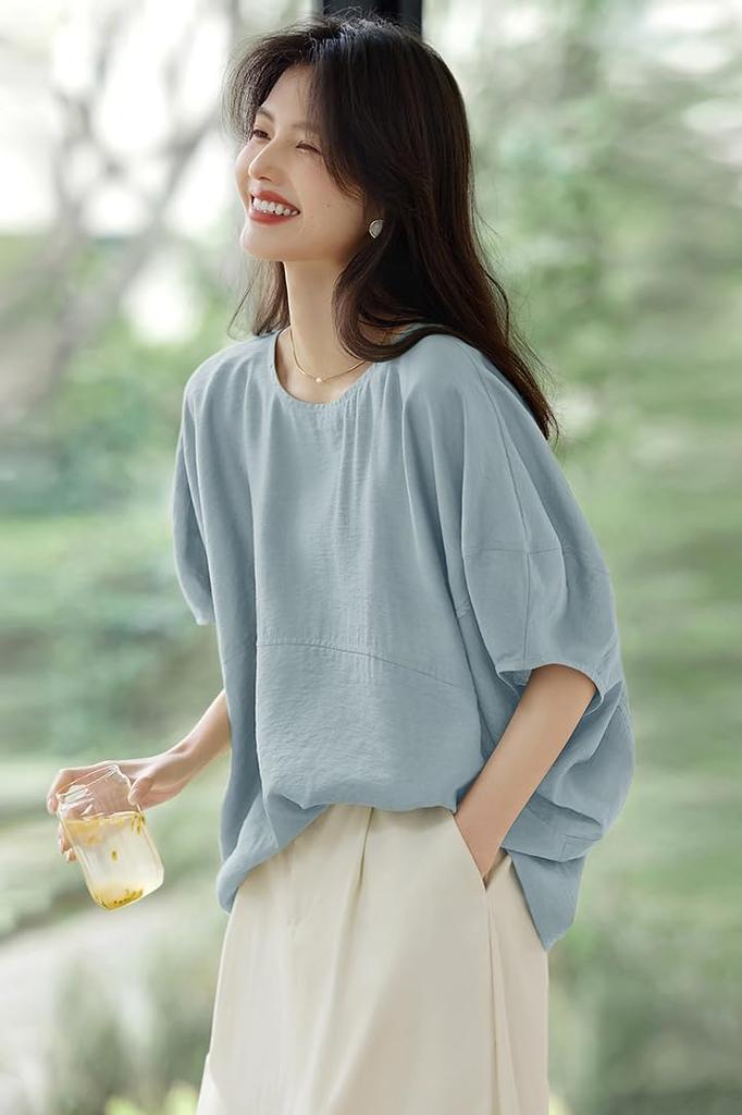Summer blouse for short sleeve crew dolman loose large casual [H. zroy] women, top, neck, sleeve, fit, flattering, plain, jacket, size, relaxed, cute,