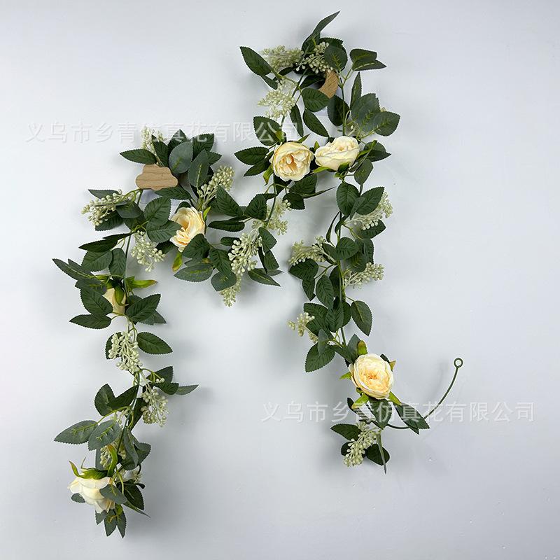 Vigne de Fleurs Artificielles à Suspendre au Mur, Plante Verte Artificielle, Camélia, Feuilles Vertes, Baies, Vignes, Décoration de Plafond pour Mariage et Maison