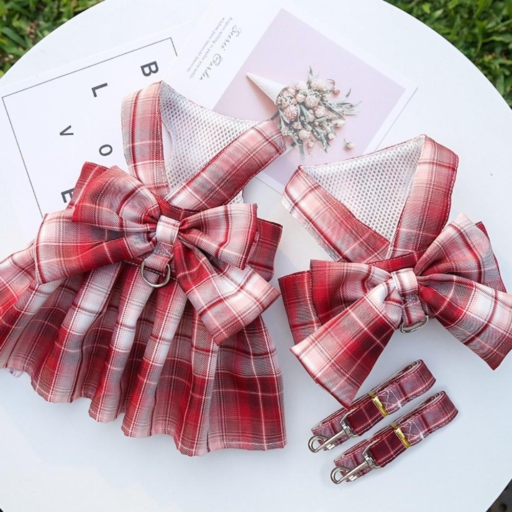 Adjustable Bow Plaid Harnesses Mesh Breathable Dog Harness Fashion Pet Clothes  Pet Supplies