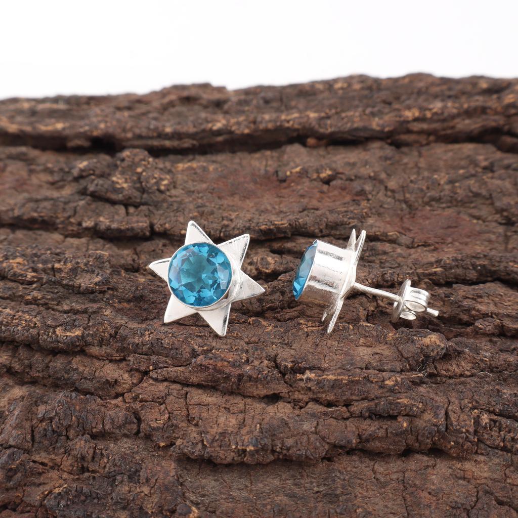 Swiss Blue Topaz Earring Gemstone Earring, 925 Solid Sterling Silver Earrings Jewelry Handmade Earrings, Silver Jewelry For Gift