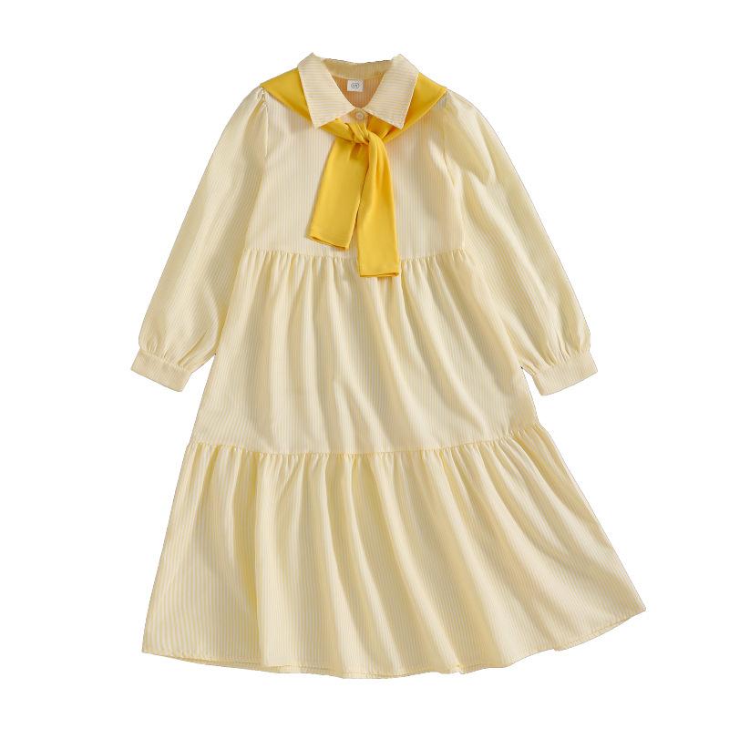Girls' Fashion Dress 2025 Autumn Children's Solid Color Casual Loose Long-sleeved Shirt Dress