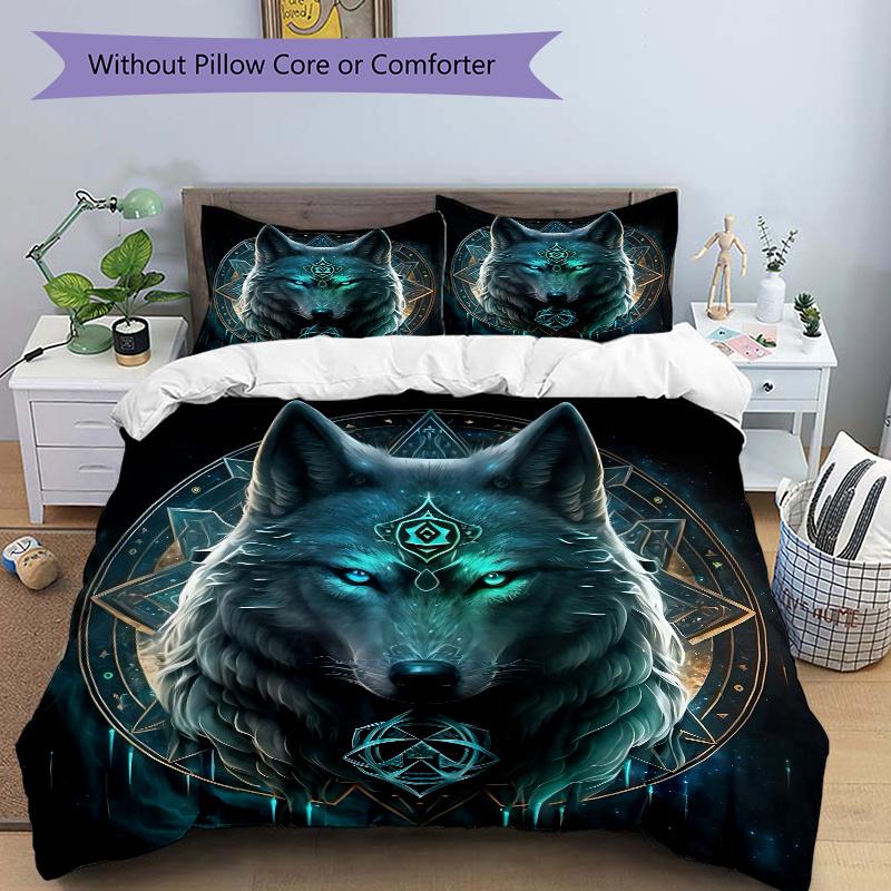 3pcs Enchanted Wolf Bedding Set - 1 Soft Quilt Cover + 2 Pillowcases, Machine Washable - Suitable for All Seasons, Perfect Gift for Friends