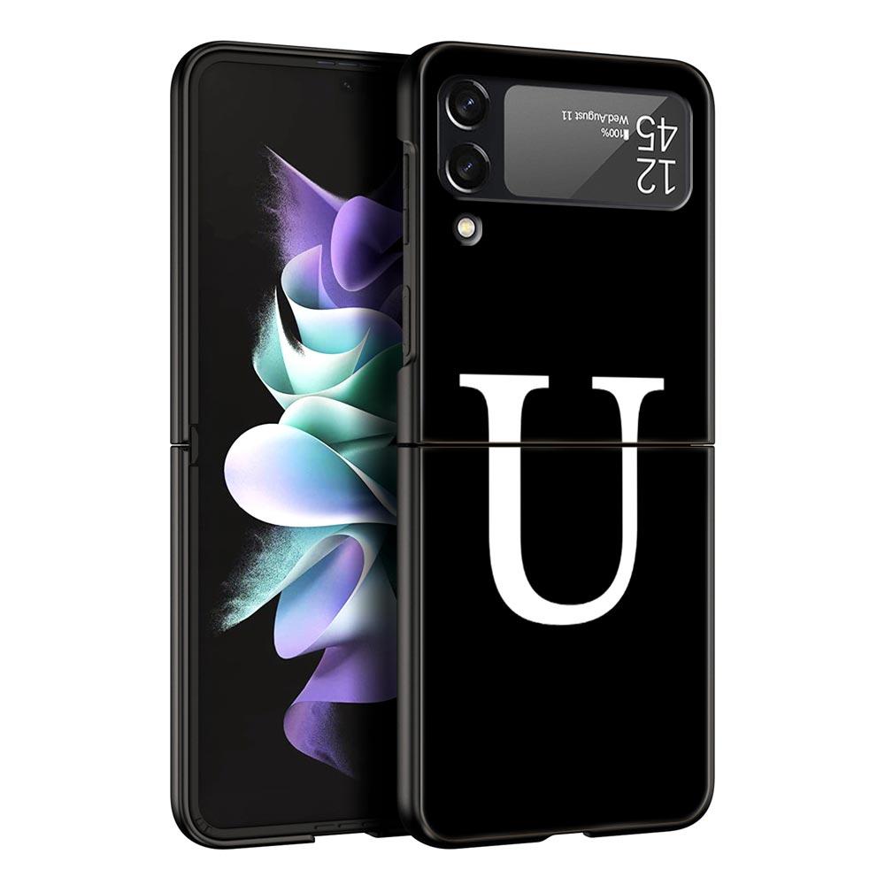Phone Case For Samsung Galaxy Z Flip 3 4 5 Hard Black Folding PC Luxury For Samsung Z Flip3 Cover Initial Letter A Z Fashion