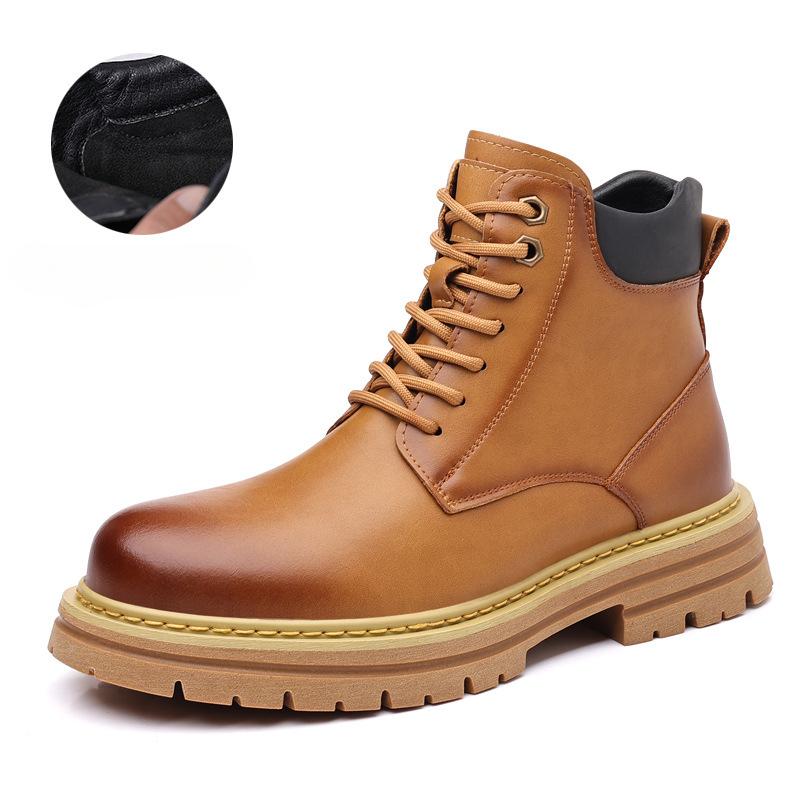 

Модные ретро кожаные нескользящие ботинки на платформе для мужчин, дизайнерская мягкая подошва, мужская обувь осень-зима, модные повседневные мужские рабочие ботинки 38