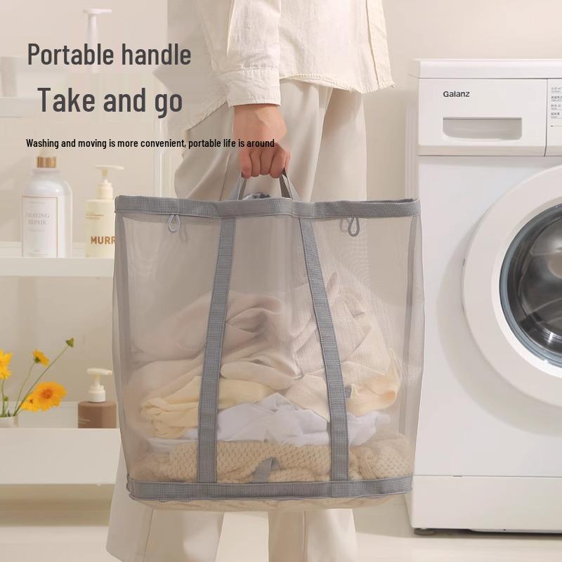 Foldable Breathable Mesh Laundry & Toy Basket - Large Capacity Clothes Storage for Bathroom & Household
