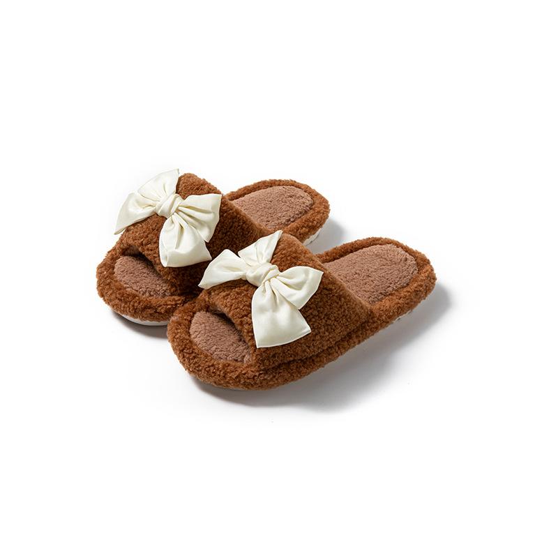 

Шелковый бант открытые хлопковые тапочки ins пушистые тапочки менее милые плюшевые тапочки 40-41