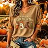 Women's Casual Thanksgiving Print V-Neck Pullover Top