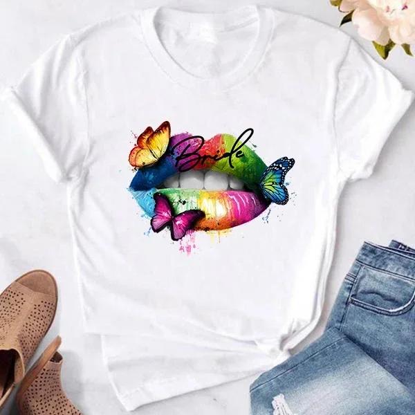 

Футболки Butterfly Lips Chic Team Bride, розовые, новые, подходящие подружкам невесты, футболки Harajuku, топы для девочек на свадьбу, футболки 3XL