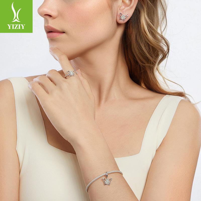 S925 Sterling Silver Spring Jewelry Set Bird Butterfly Insect Natural Stone Pendant Women'S Niche Light Luxury