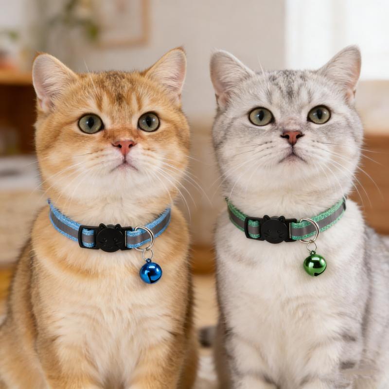 Reflective Breakaway Cat Collar With Bell Safety Buckle Adjustable Kitten Collar Fashion Pet Accessories For Boy Girl Cats