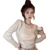 Knitted Sweater Women's Autumn Irregular Sweater Drawstring Sweater Short with Long Sleeves Unique