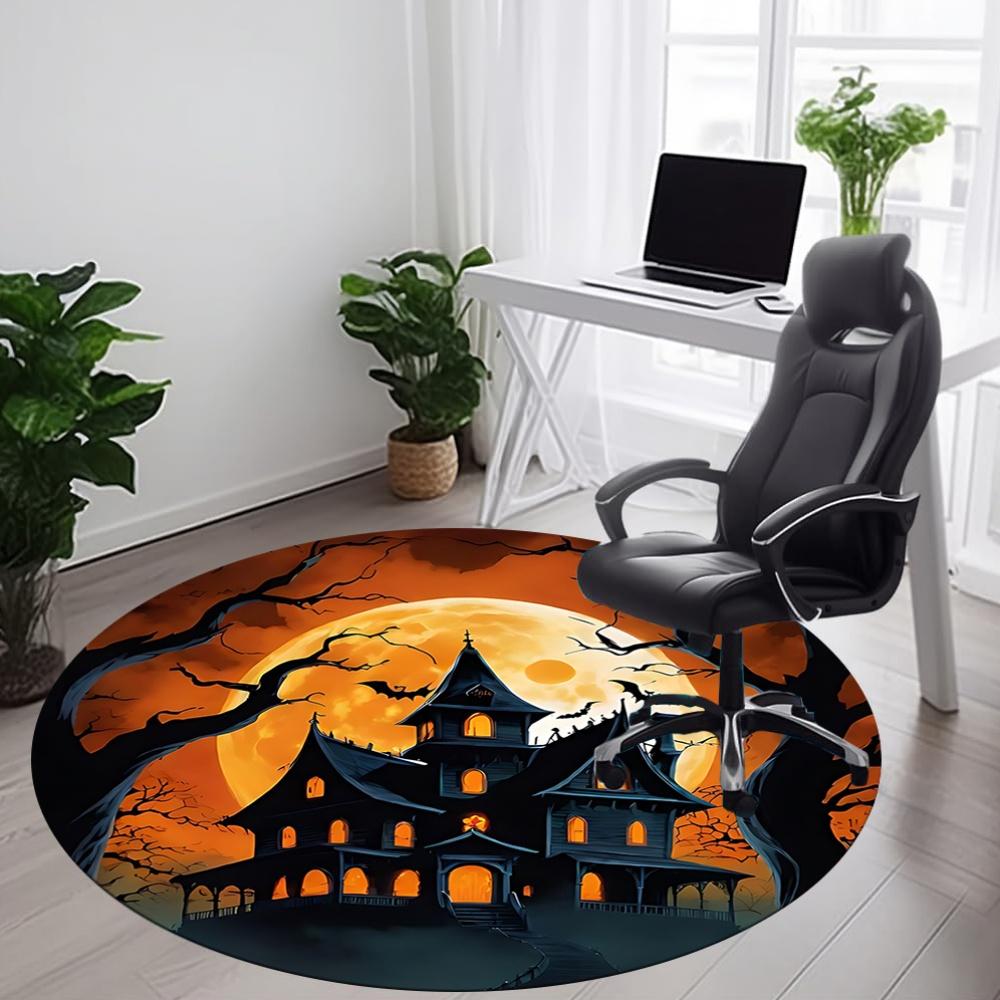1pc Haunted House Moonlit Night Office Round Area Rug, Under Office Chairs Bedroom Living Room Home Decor, Room Deco, Available in Various Sizes