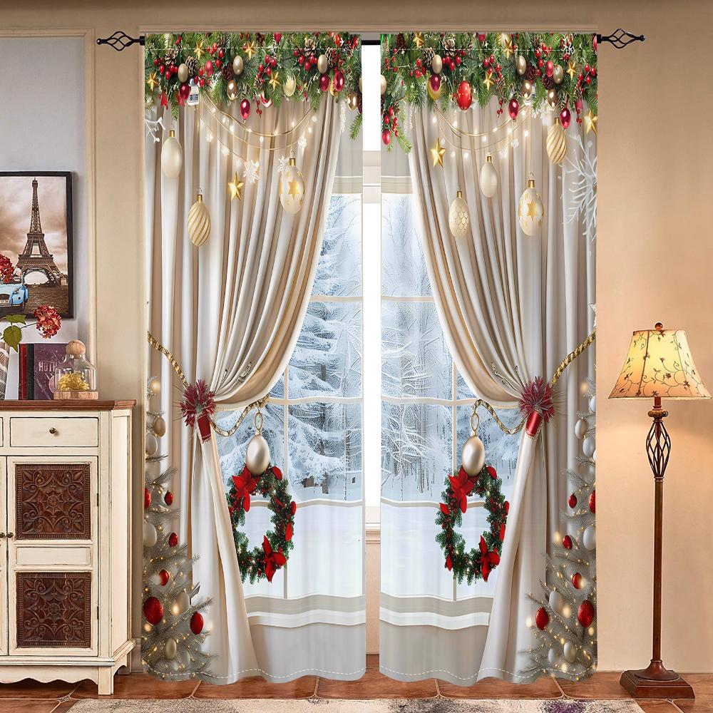 2 pieces, 3D luxury Christmas curtains -30% blackout - suitable for living room, bedroom, kitchen, home decoration