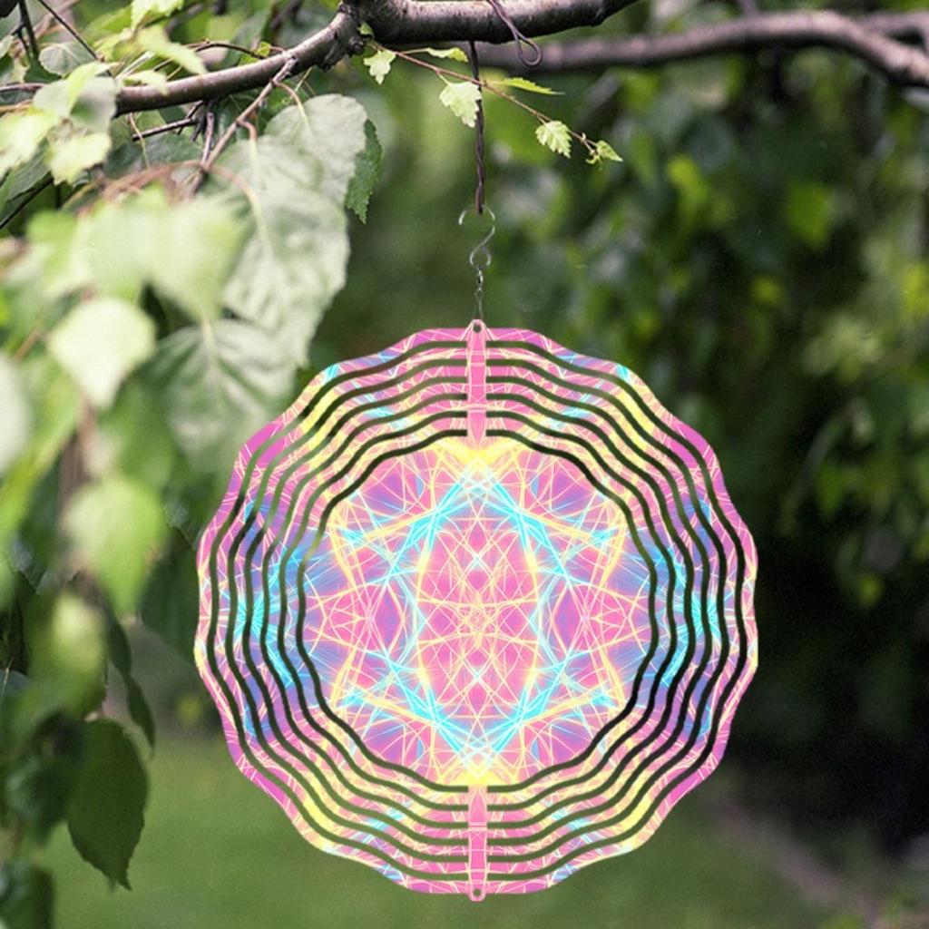 10 Inch Metal Wind Spinner Outdoor Garden Decor with 360 Degree Hook Colorful Geometric Design for Yard Patio Balcony All Season