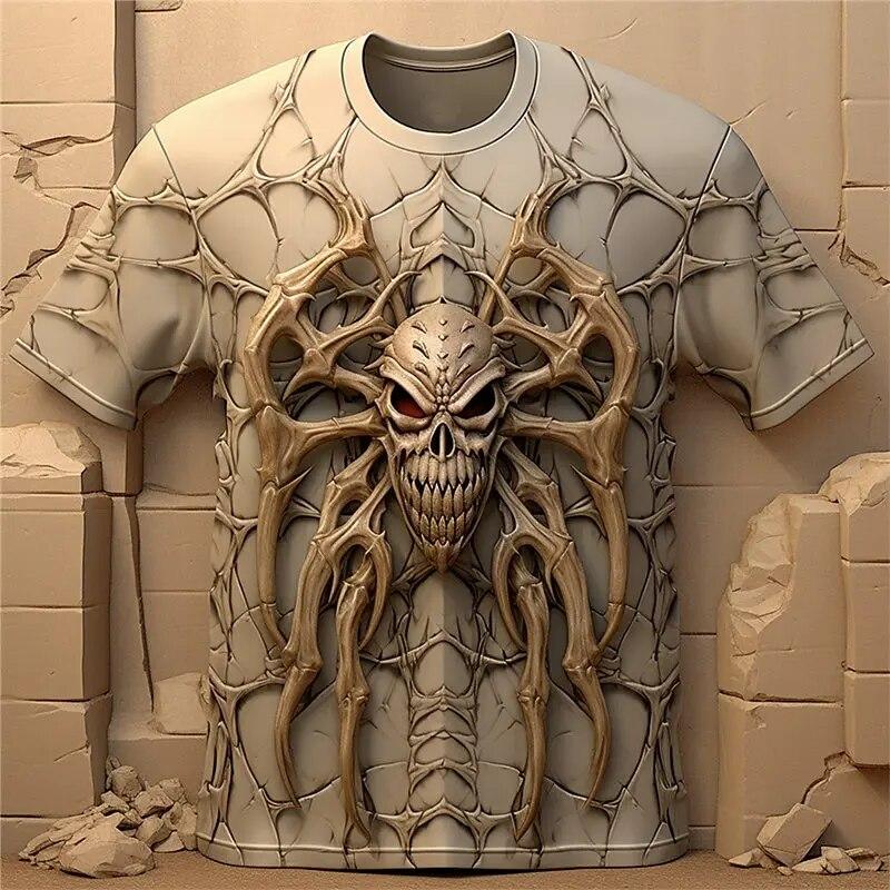 Pánská trička Lebka 3D potisk pavouka Pánské oblečení Street Designer Denní ležérní nošení Krátké rukávy Topy Volná mikina nadměrné velikosti