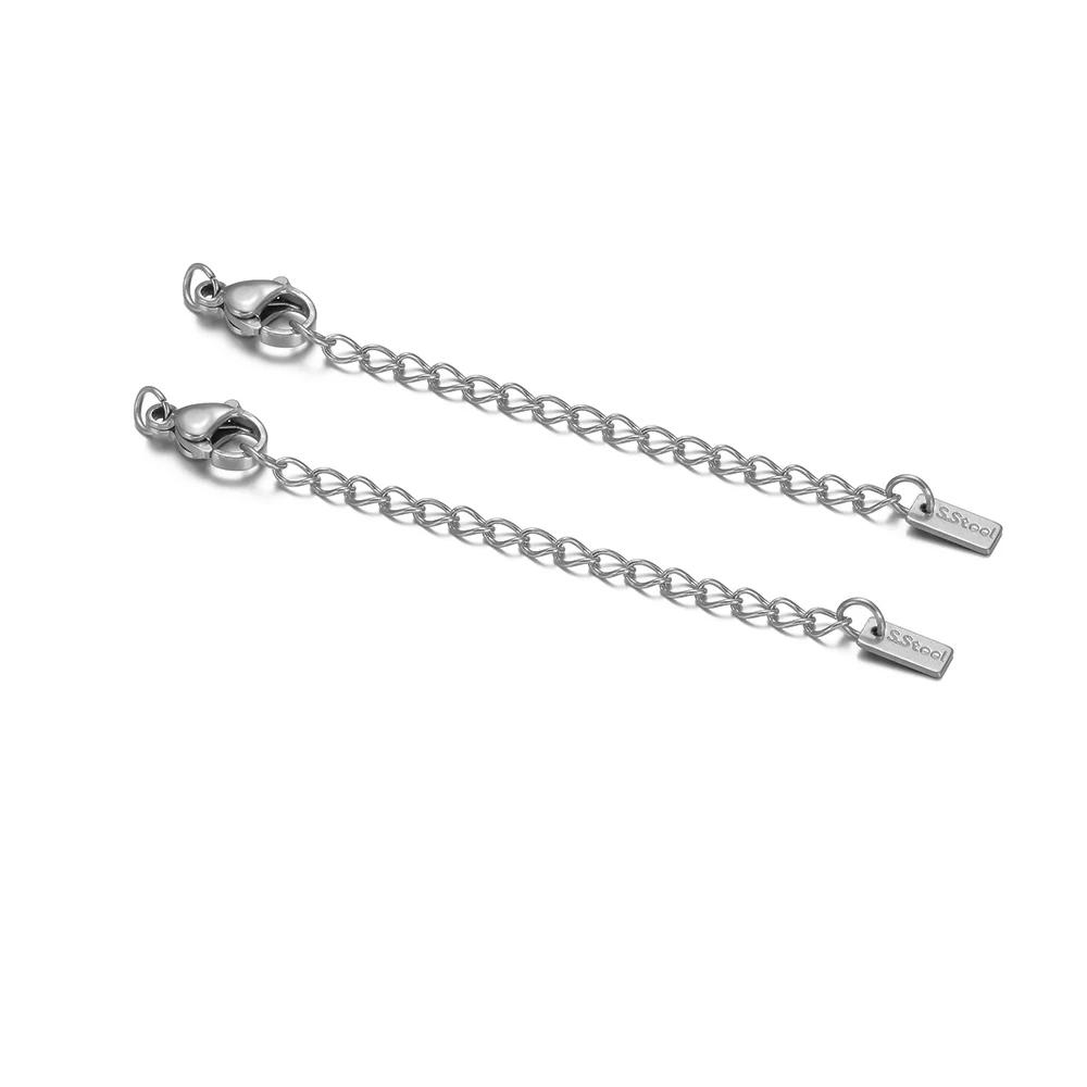 10pcs Stainless Steel Lobster Clasps 5cm Extension Extended Tail Chains for DIY Jewelry Making Bracelet Necklaces Connectors