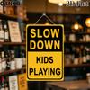 Slow Metal Tin Sign Slow Down Kids Playing Weather Resistant Retro Metal Tin Painting for Patio Farmhouse Street Wall Decor