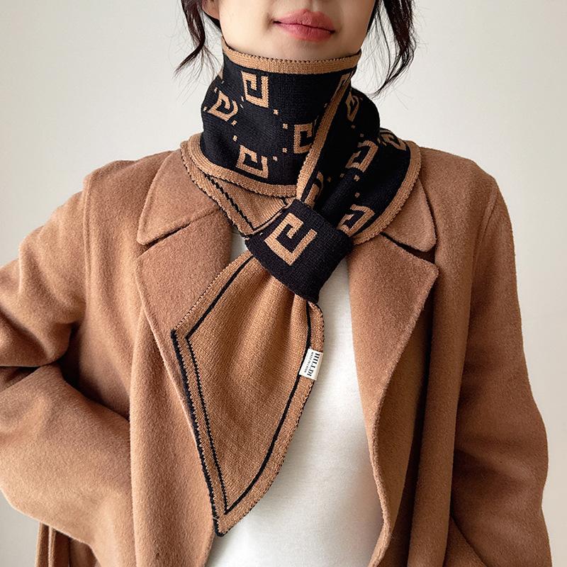 Long Knit Scarf Women Autumn Winter Double Layer Cold Proof Warm Neck Warmer Versatile Neck Cover