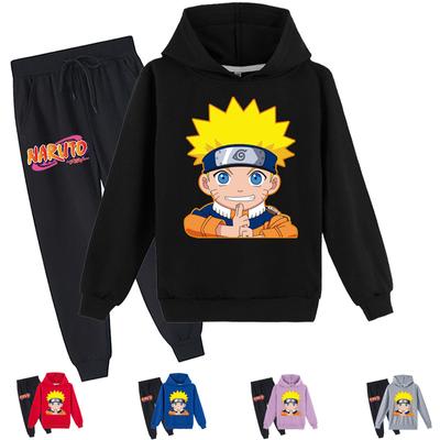 Anime Naruto Hoodies Casual Unisex Children's Sports Suit Kids Long-sleeved Cartoon Printed Hooded Pullover Sweatshirt Pant Trousers