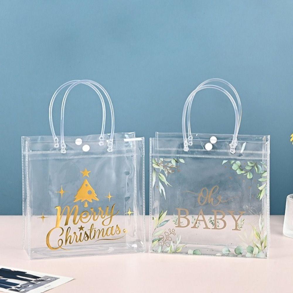 PVC Christmas Gift Packaging Bag Handle Transparent Shopping Bags New Clear Tote Bag