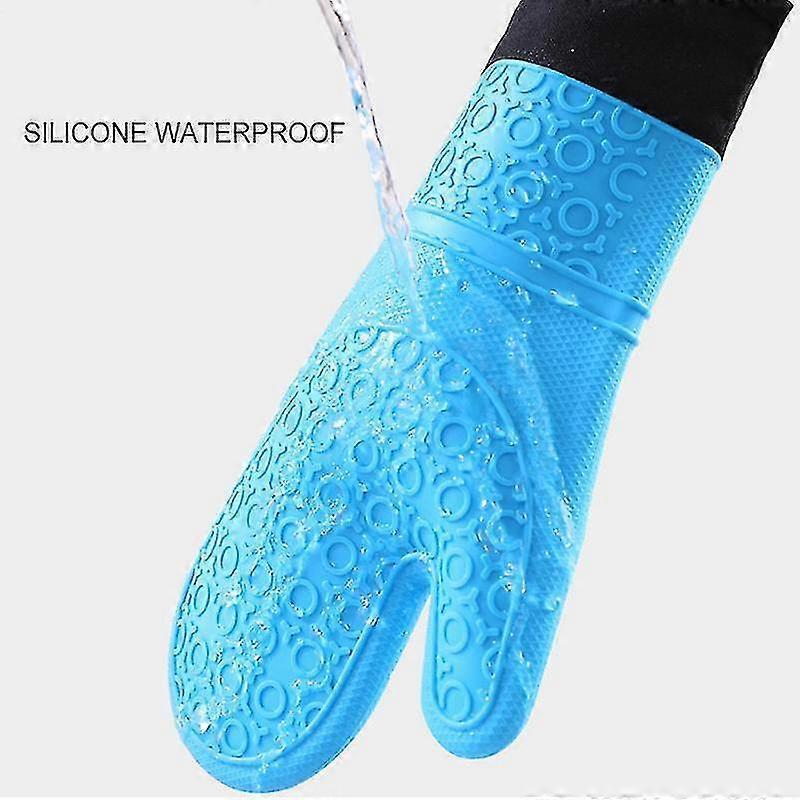 Black Thicken Silicone Oven Mitts Gloves Heat Resistant Non-slip Kitchen Cooking Baking Z29828