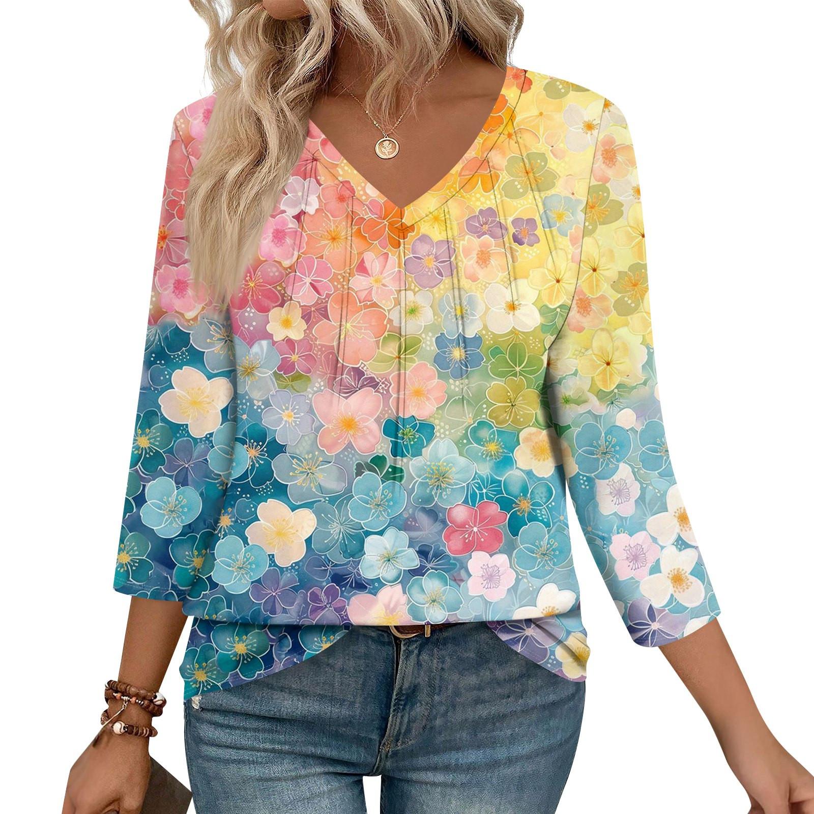 

Женские повседневные топы с V-образным вырезом, пуловеры, полосатые принты, топы с рукавами семь восьмых XL жёлтый