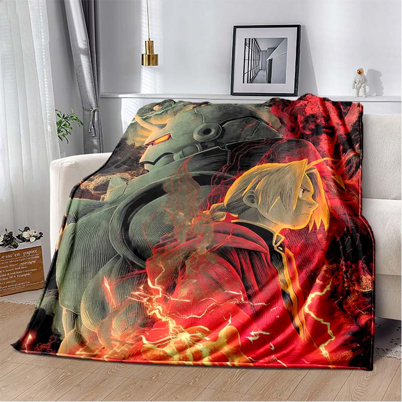 Fullmetal Alchemist Flannel Blanket, Edward Elric Red Coat Anime Print Soft Throw Blanket, Sofa Bedroom Home Decor Gift