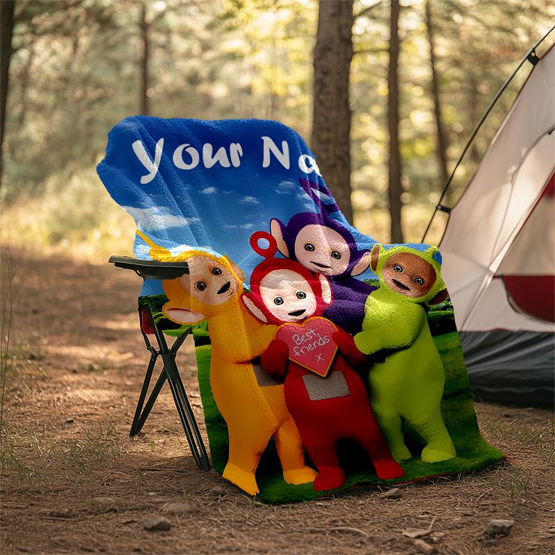 Customizable Teletubbies Throw Blanket – Personalized Name, All-Season Cozy Snug Blanket, Machine Washable, Personalized Blanket