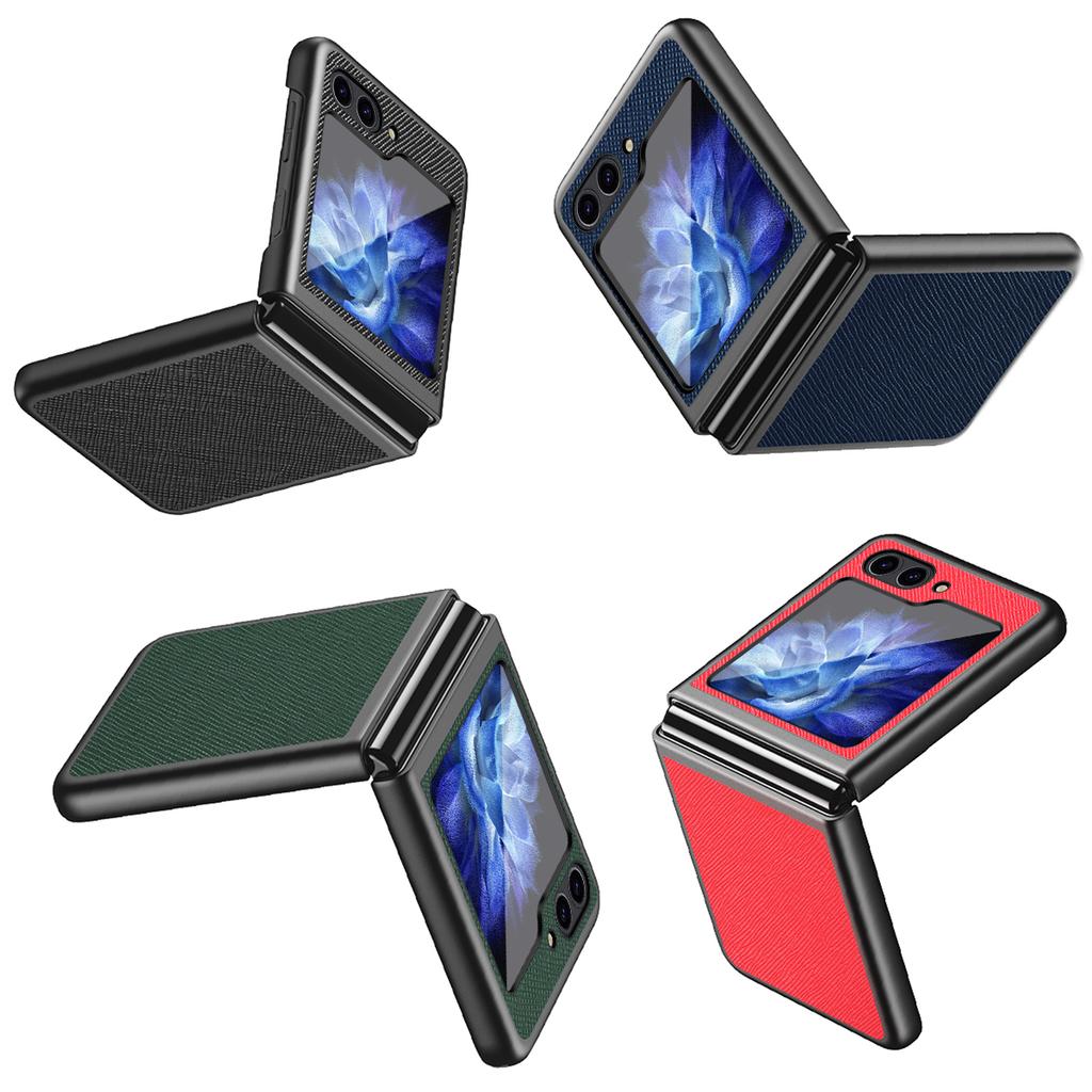 For Samsung Galaxy Z Flip6 5G/Z Flip5 5G Case Shockproof Cross Texture PU Leather+PC Phone Cover