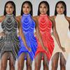 European American Sleeveless Halter Neck Solid Color Short Dress with Hot Drill Detail