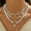 3Pcs/Set Conch Fish Tail Starfish Pendant Necklaces for Women Bohemian White Color Rice Beads Shell Necklaces Sets Beach Jewelry