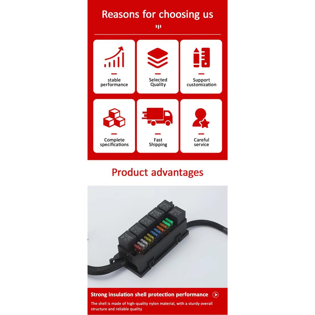 12V Fuse Block Fuse Relay Box Block 11 Way Waterproof  4PINATC/ATO Fuse Block and 6 Slot  Relay Panel for Universal Vehicles Car