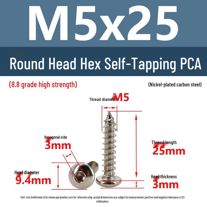 8.8 Grade Round Head Hex Socket Self-Tapping Screws M2-M4 Carbon Steel Bolts
