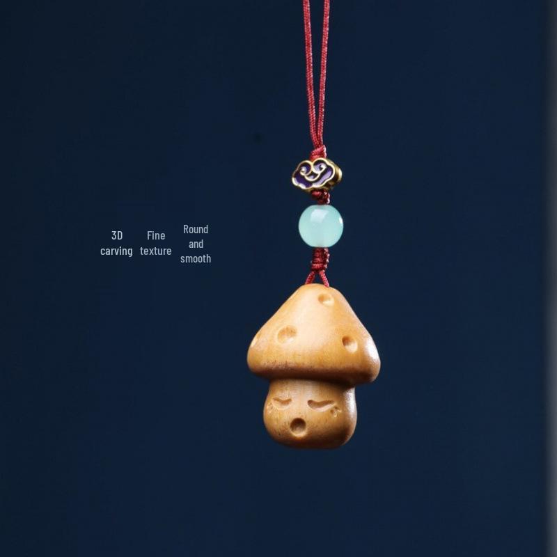 Rosewood & Boxwood Sandalwood Mushroom Carving Pendant Keychain - Cute, Fun, Healing Design for Couples