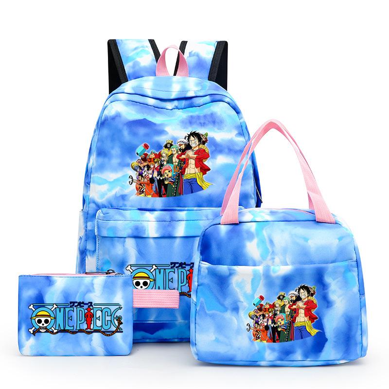 3Pcs/set Anime One Piece Anti-Theft Backpack Casual Daypack with Lunch Bag Pencil Case Back To School Daily Bookbag for Boy Girl Mochila Rucksack