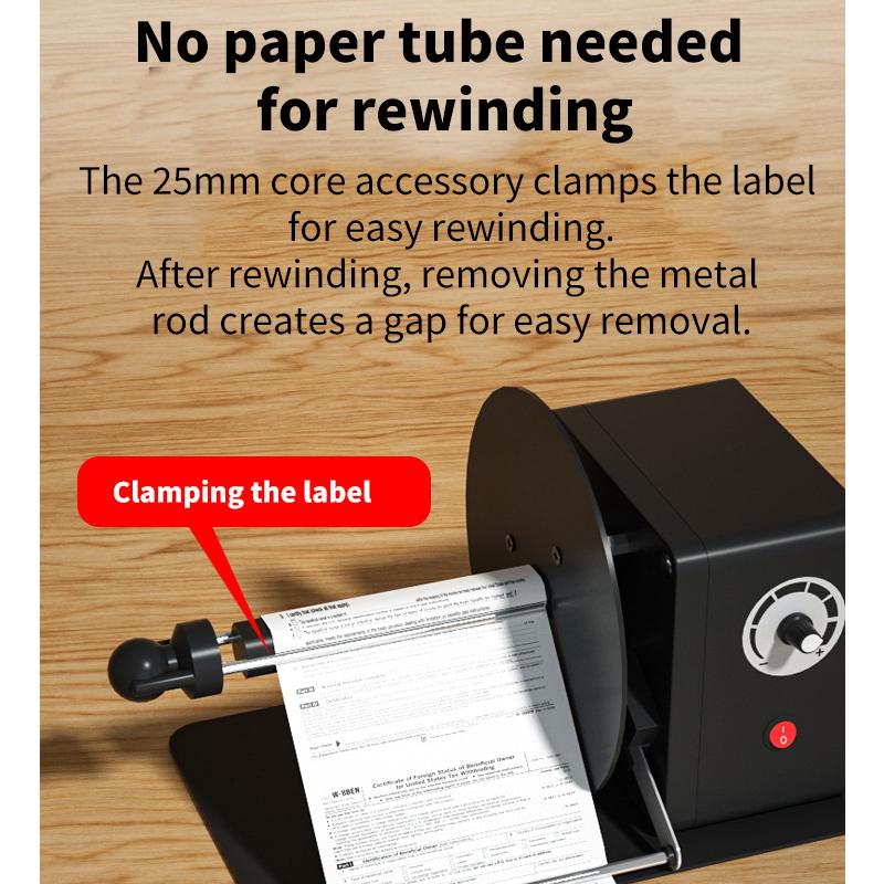 Automatic Label Rewinder 12V Self-Adhesive Barcode Paper Electric Label Rewinding Machine Label Spooler for Retail Food Labels