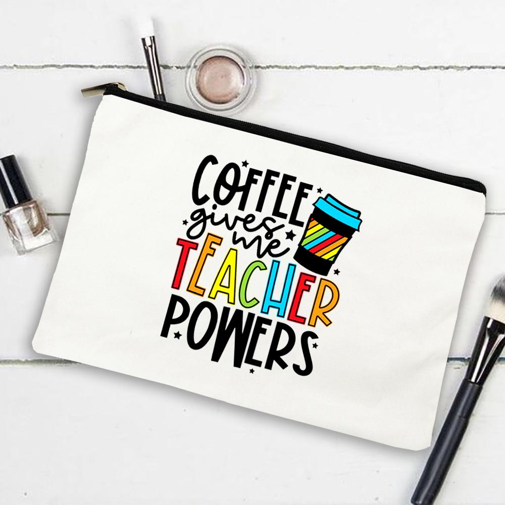 

Women Canvas Cosmetic Cases Bag Makeup Pouch Coffee Give Me Teacher Power Lipstick Organizer Back To School Teacher s Best Gifts