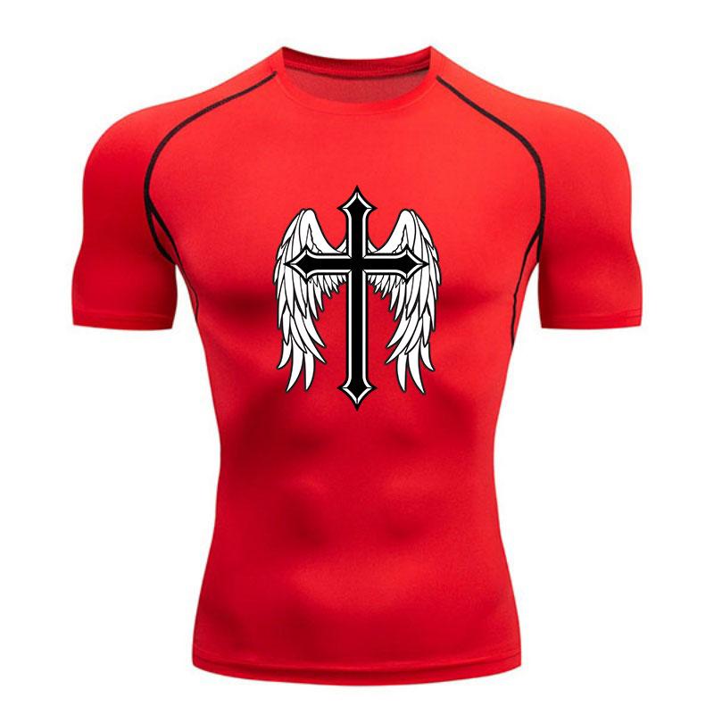 Men's Compression Athletic Workout T-Shirt, Gothic Cross Ang