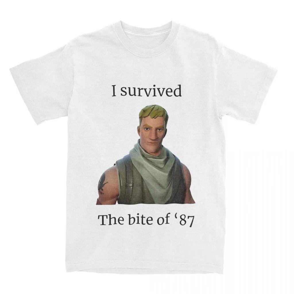 Fortnitions I Survived The Bite of 87 T-Shirt Men's Women Shooting Game Humor Cotton Tees Crewneck Top Plus Size Casual Clothing