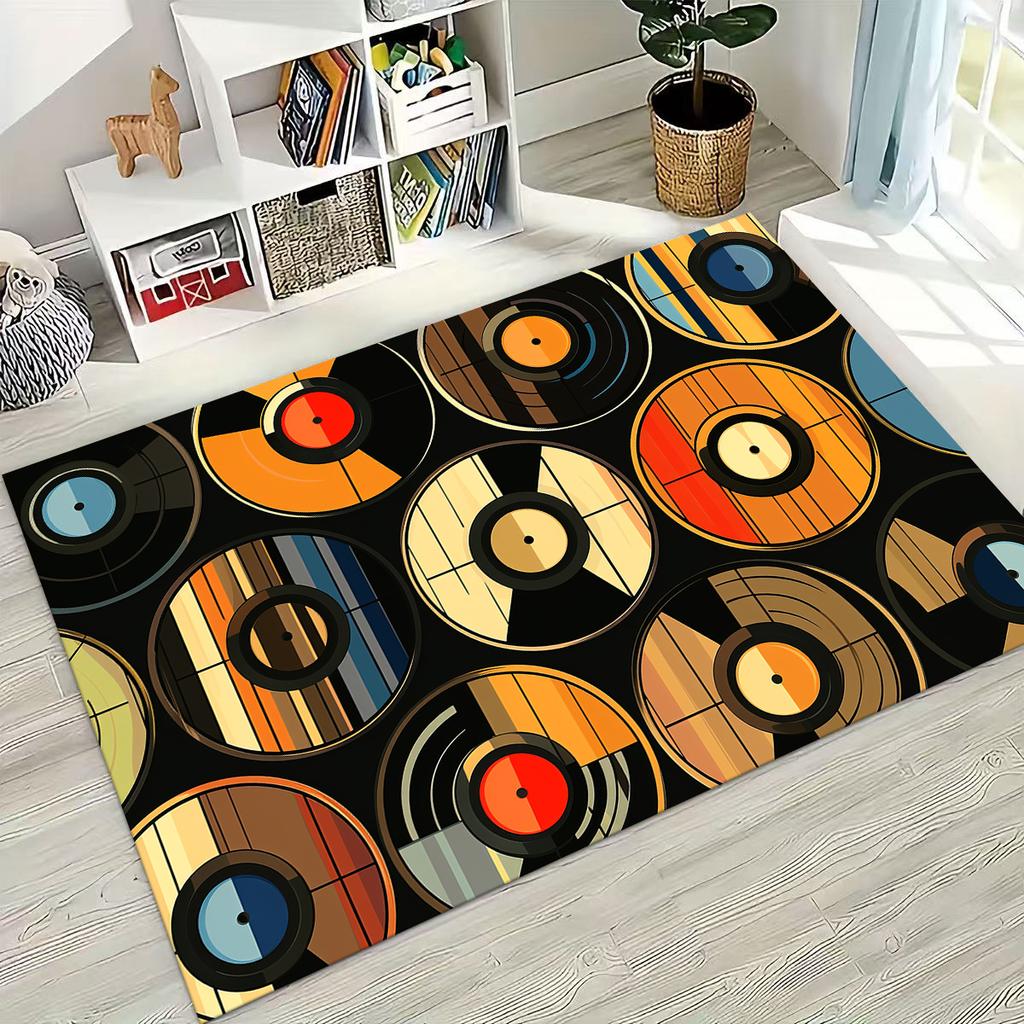 Schallplatte Musik DJ Bildschirm Band Teppich für Wohnzimmer Sofa Schlafzimmer Haus Fußmatte Dekor,Große Kinder Spiel Rutschfeste Bodenmatte