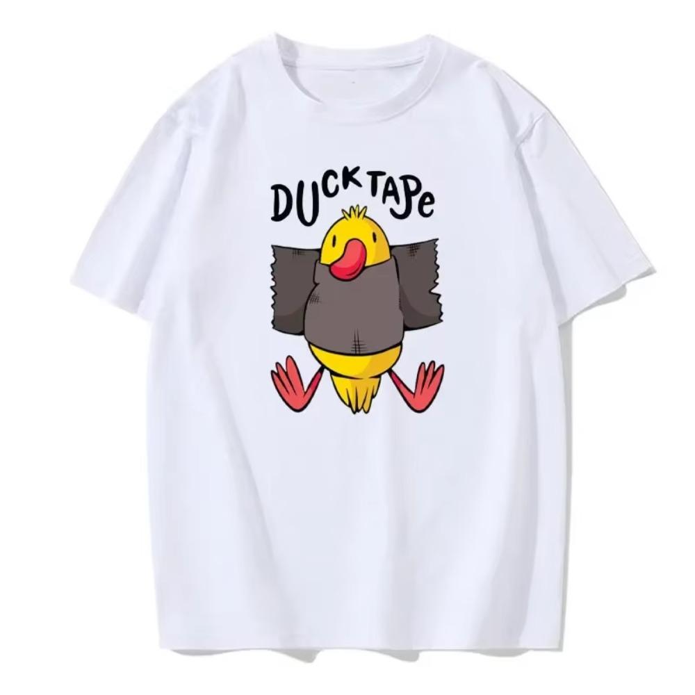 Cartoon duck print T-shirt men's fashion tops T-shirt solid color round neck pure cotton clothing short-sleeved street T-shirt