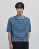 WORK ON BODY OFF Ritme Semi-Overfit Cotton Collared Short Sleeve Knit [Blue]